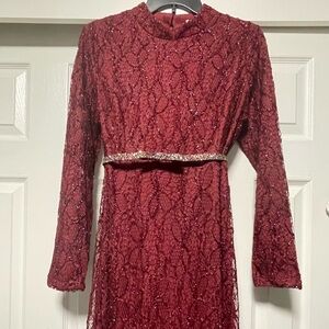 Elegant Long Sleeve Burgundy Dress